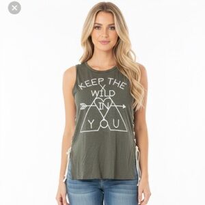 OCCASION small olive green graphic lace up tank